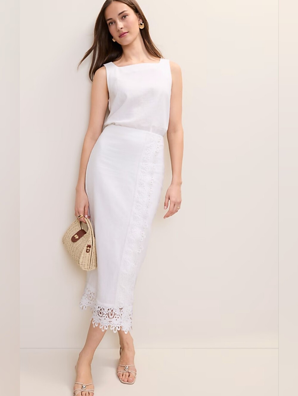 (1770) NWT ANN TAYLOR Wrap Midi Linen Skirt, Size 4